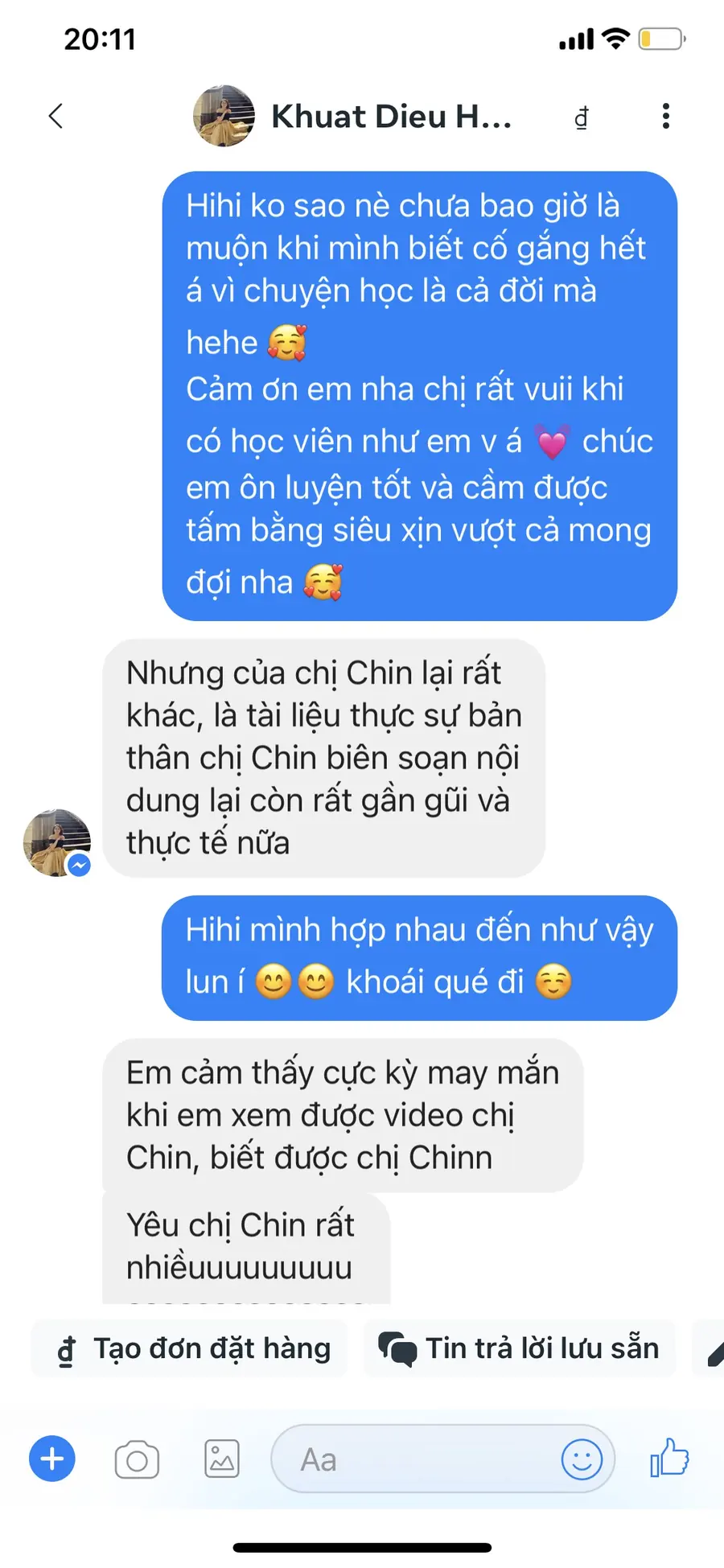 Tin nhắn cảm ơn MS Chin IELTS 2