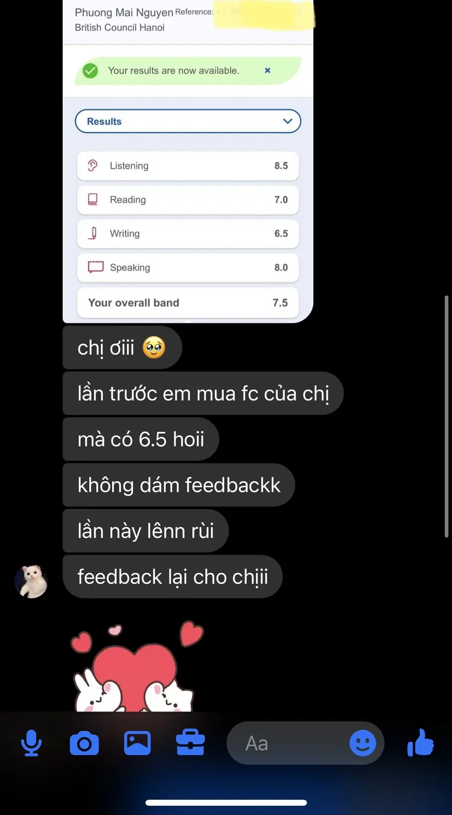 Chia sẻ học viên MS Chin IELTS 10
