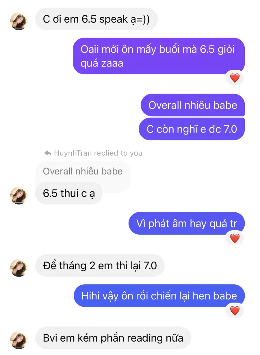 Tin nhắn sau buổi học MS Chin IELTS 18