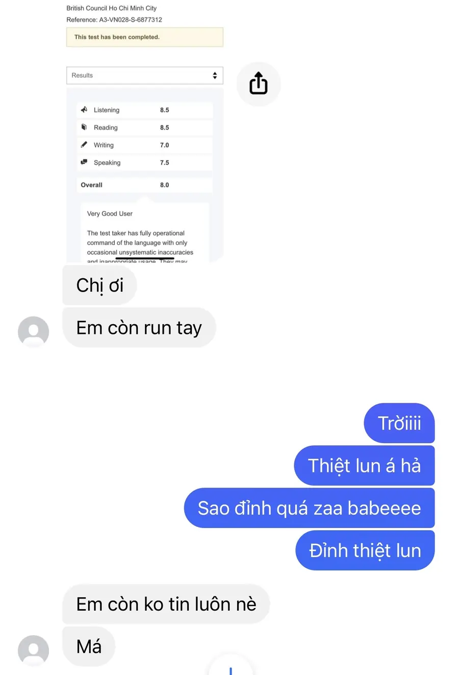 Học viên đạt aim MS Chin IELTS 19