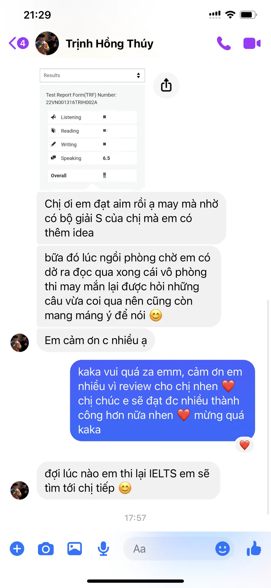 Phản hồi từ học viên MS Chin IELTS 26